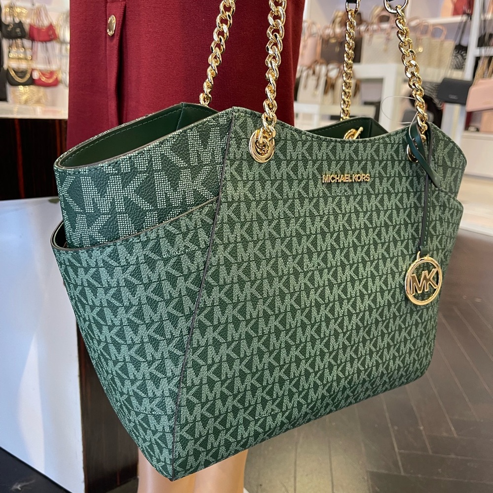MICHAEL KORS 
Jet Set Travel Large Signature Chain Shoulder Tote Bag
Moss
NWT - Picture 14 of 16